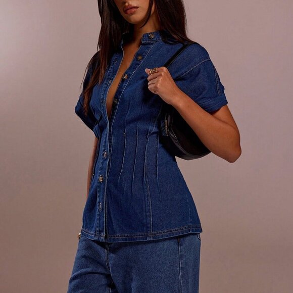 Blue Casual Womens Sleeveless peplum Denim Top - Picture 3 of 6